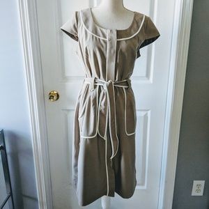 Dressbarn Khaki Button Up Dress with Belt